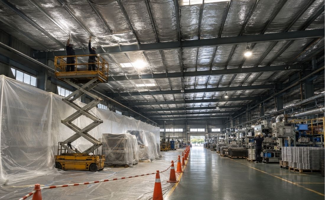 工場を稼働しながら天井遮熱シートを施工できる?